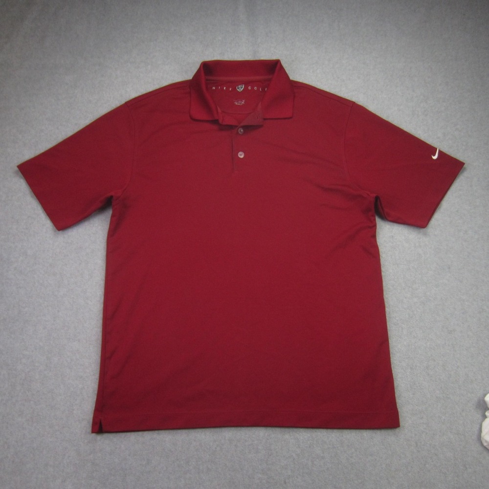 Nike Golf Polo Mens Medium Red Maroon Short Sleeve Dri-Fit Performance Top READ